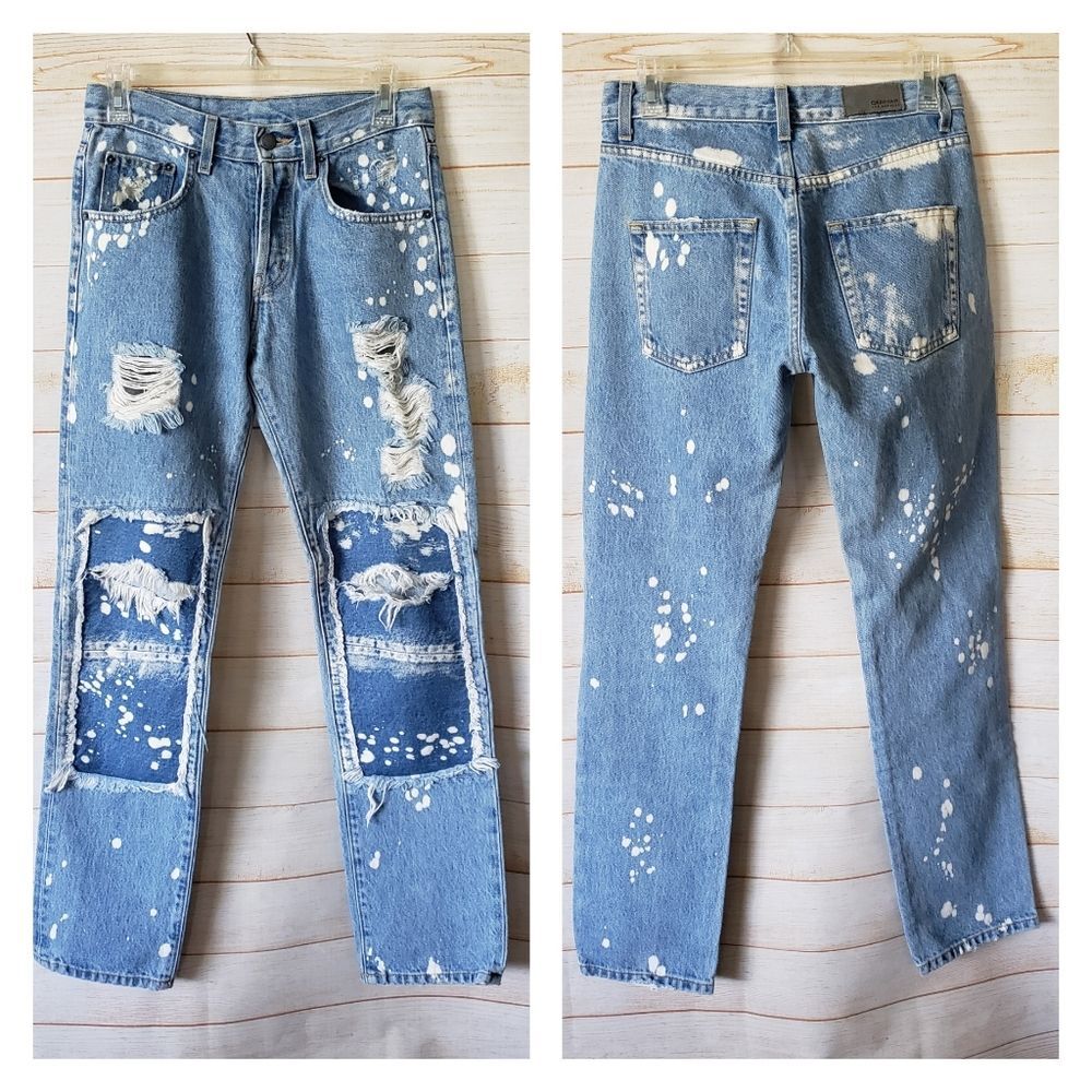 Carmar Cressida Epte Patchwork Distressed Bleached Denim Jeans Women's Size 24